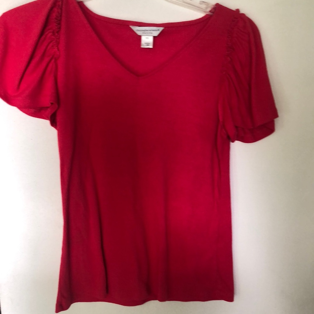 Christopher & Banks Red Puff Sleeve Ruffled Blouse